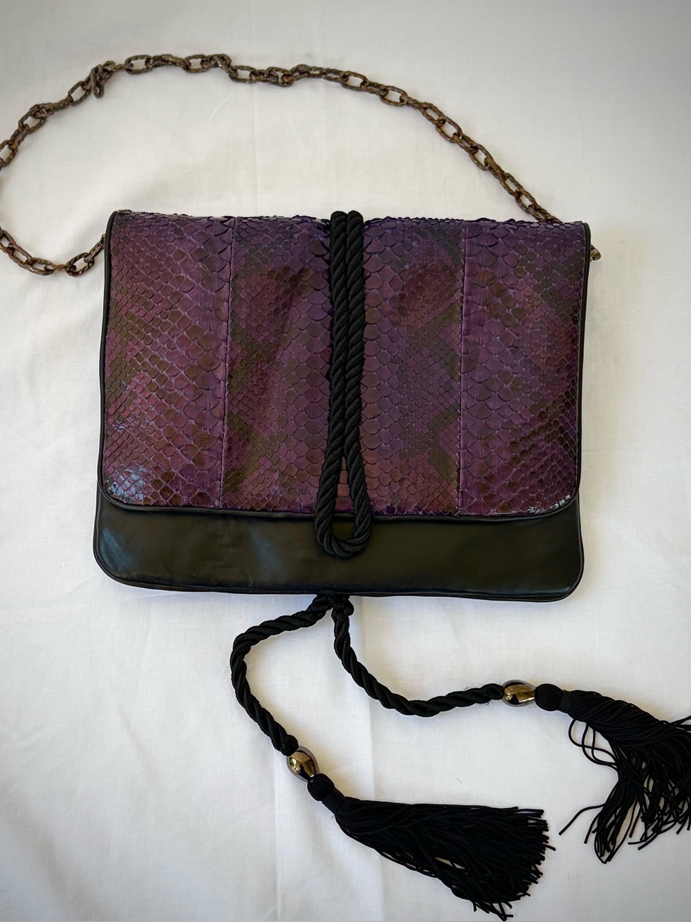 Vintage Clara Kasavina Purple Python Snakeskin Evening Bag Clutch Tassel